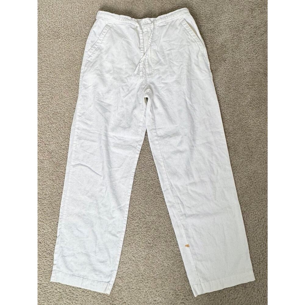 Havanera Linen Pants Womens L White Drawstring Beach Casual Lightweight